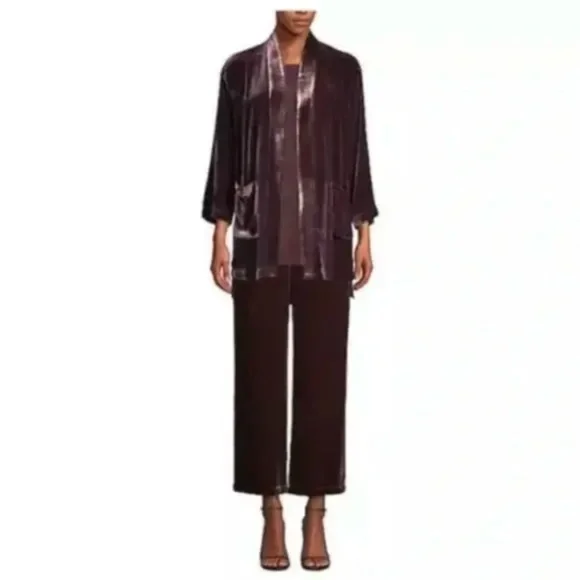 EILEEN FISHER Wine Kimono Velvet Silk Blend Jacket XS - Picture 7 of 8